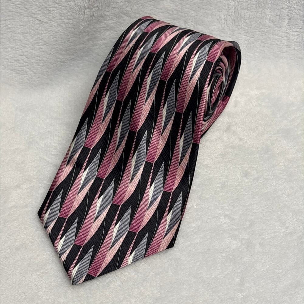 Carlos Devenezia Men's Neck Tie 100% Silk Pink Black Gray‎ Abstract Corpcore